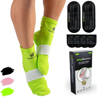 Ice Pack Socks for Feet Coolers - Reusable Hot&Cold Therapy Socks w/Compression Straps - Cold Gel Pack for Neuropathy, Foot Pain, Plantar Fasciitis & Sprains - Cooling Socks for Hot Feet for Gout