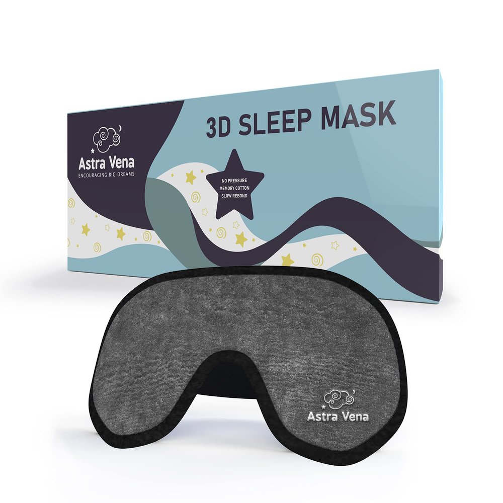 ASTRA VENA 3D Sleep Mask for Kids, Light Block Sleeping Blindfold Memory Foam Contoured Eye Mask for Sleep, Adjustable Strap Eye Cover and Travel Sleep Mask for Boys Girls, Grey