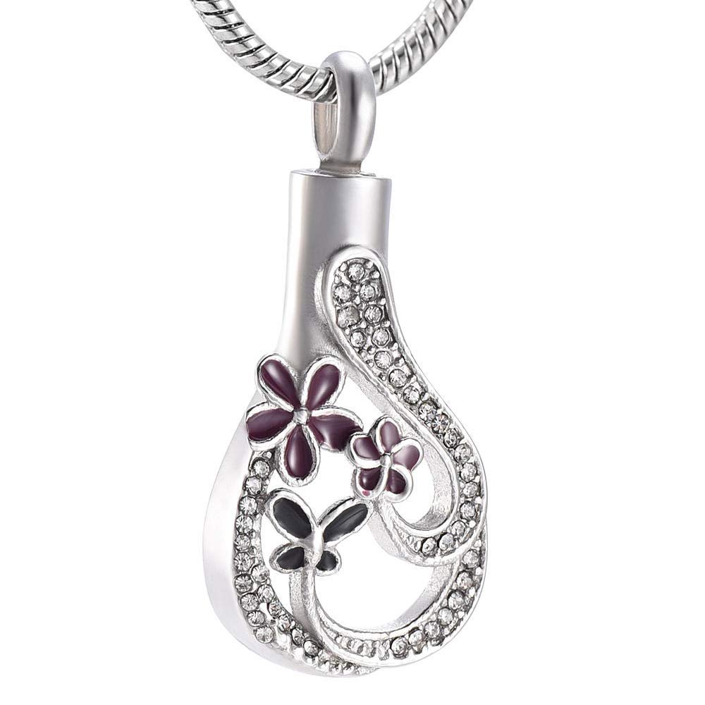 OIJH Little Petal Stainless Steel Cremation Necklace Memorial Ashes Urn Pendant for Pet/Human Funeral