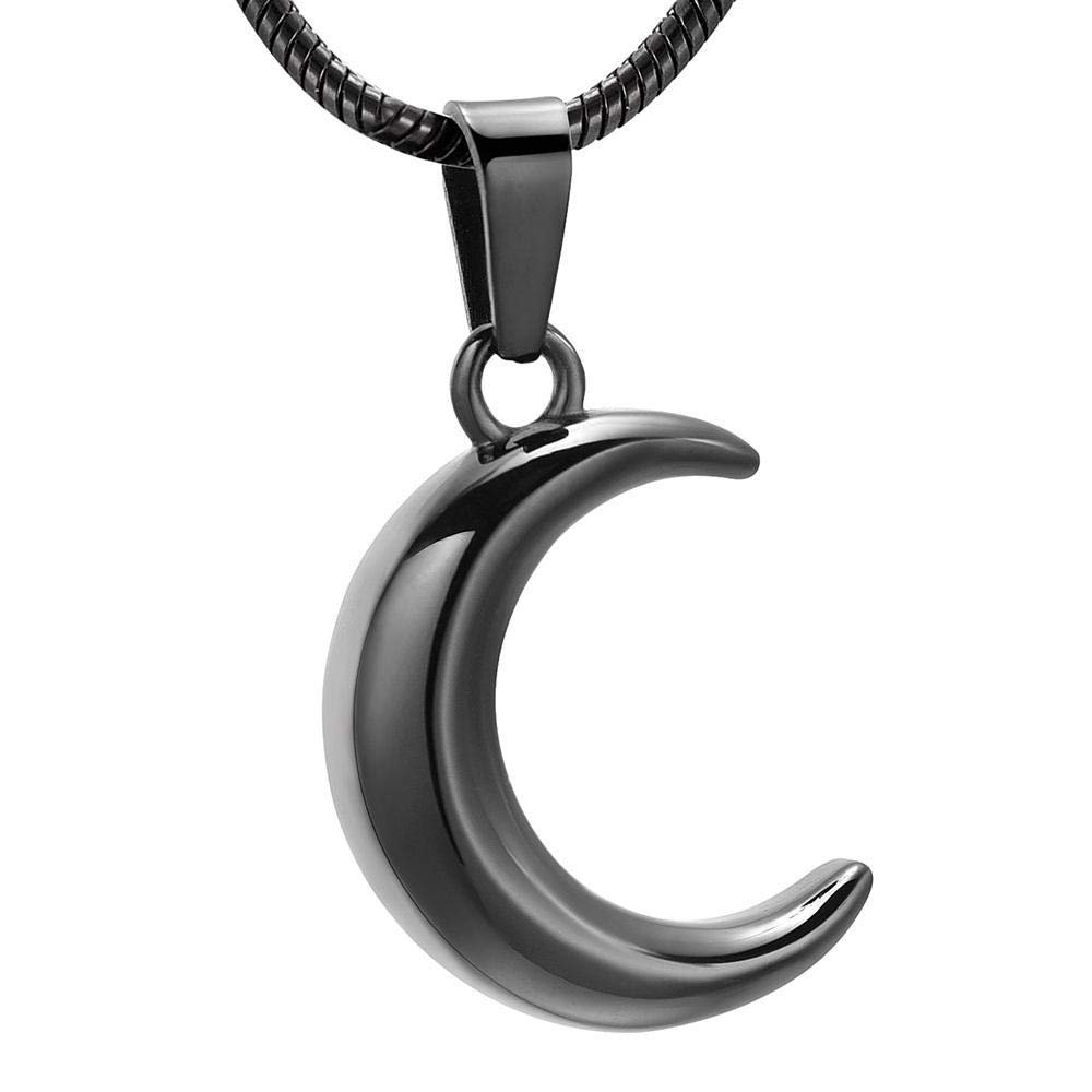 OIJH Classic Crescent Moon Stainless Steel Cremation Jewelry-Pet/Human Funeral Memorial Necklace Moon-Black_