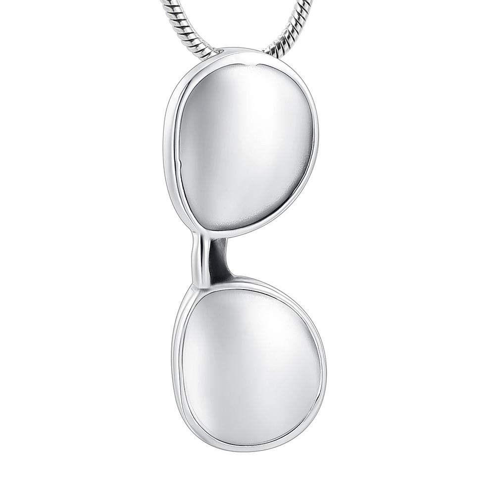 OIJH Sunglasses Cremation Stainless Steel Necklace Memorial Ashes Urn Pendant for Pet/Human Funeral Jewelry-Silver_