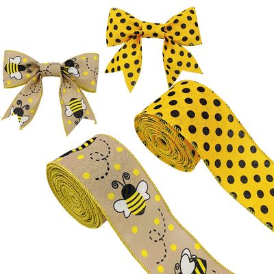 12 Yards Bumble Bee Ribbons Bee Wired Edge Ribbon Honeybee Decorative Ribbons for Wrapping Floral Hanging Ornaments Home Decoration