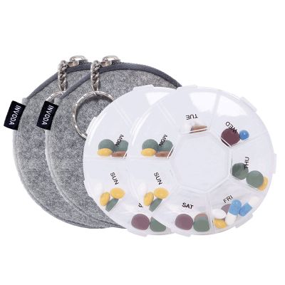 2PCS Pill Organizer Transparent Medicine Case Weekly Pill Box Travel Portable Pill Container with 7 Compartments 2PCS+Bag 2PCS