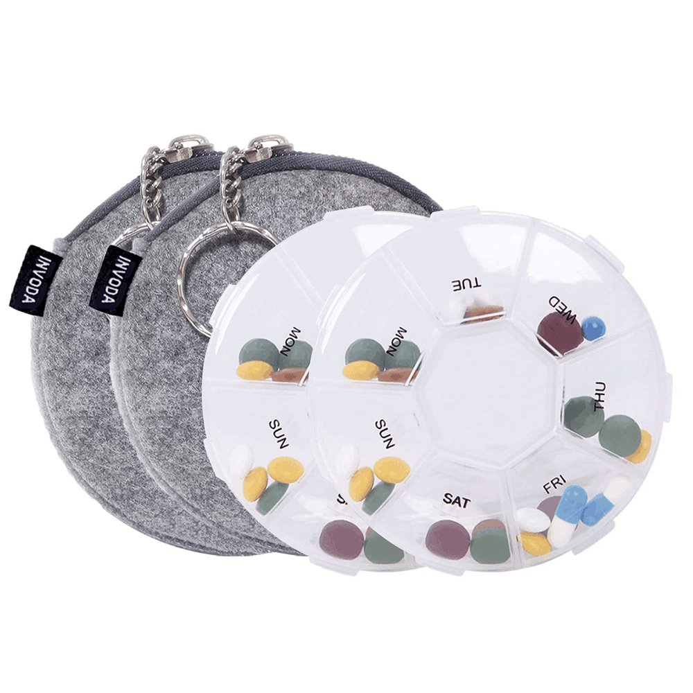 2PCS Pill Organizer Transparent Medicine Case Weekly Pill Box Travel Portable Pill Container with 7 Compartments 2PCS+Bag 2PCS