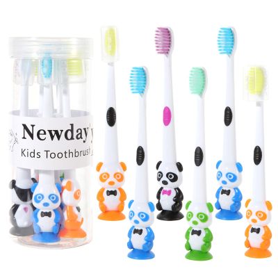 Newday Kids toothbrushes 6 Pack Set Soft Bristles with Suction Cup, Includes Travel Covers, Bear Panda toothbrushes for Kids Boys & Girls, Toddlers &Children Teeth