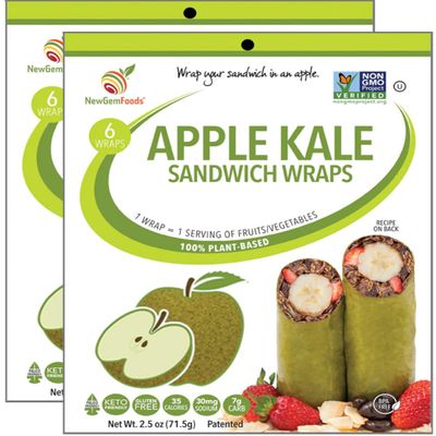 Apple Kale Sandwich Wraps (Two-Pack) Gluten-Free, Low-Calorie Wraps Made with Real Fruits & Vegetables Plant-Based, Non-GMO, Vegan, Paleo-Friendly Tortilla Alternative for Healthy Sandwiches & Meals