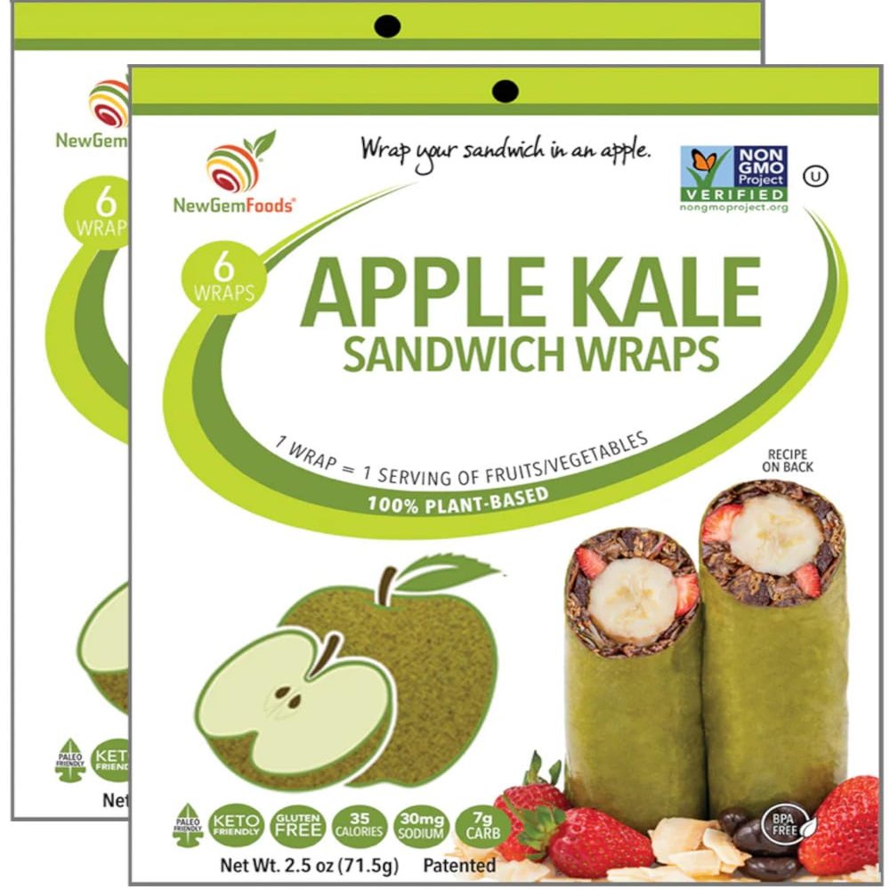 Apple Kale Sandwich Wraps (Two-Pack) Gluten-Free, Low-Calorie Wraps Made with Real Fruits & Vegetables Plant-Based, Non-GMO, Vegan, Paleo-Friendly Tortilla Alternative for Healthy Sandwiches & Meals