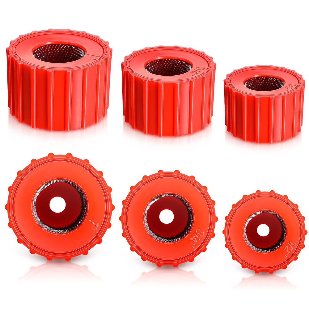 Hotop 6 Pieces Copper Pipe Cleaners Include 12 Inch, 34 Inch, 1 Inch Handy Sized Plumber, Tube Cleaning Brush, Red Different Size Copper Pipe Cleaner (3 Size)