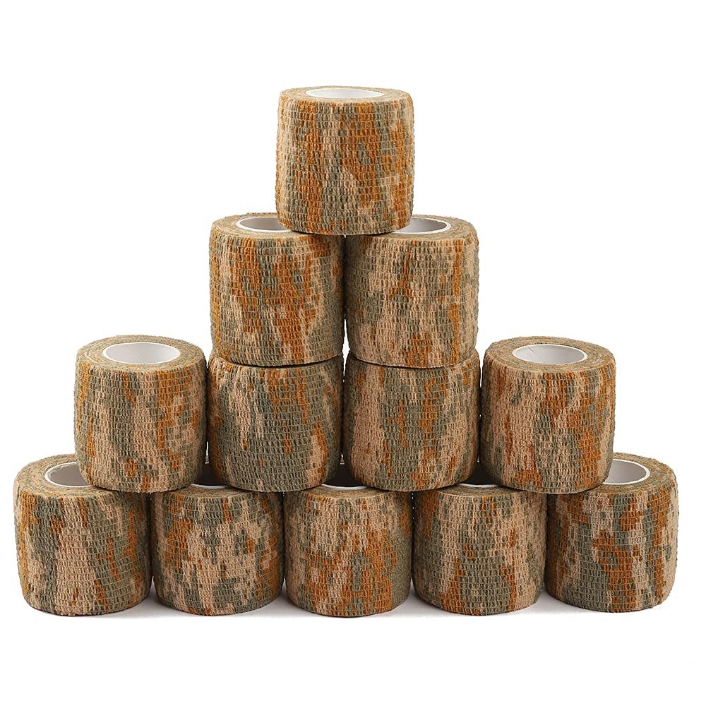 12 Pack Self Adhesive Bandage Wrap, Camouflage Cohesive Tape(Beige Camoflage)