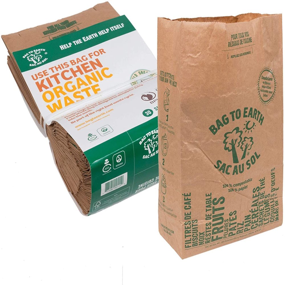Bag to Earth - Kitchen Food Waste Bag - Set of 4 - Compostable Bag - Leak Resistant Cellulose Liner - Small - 120 Bags