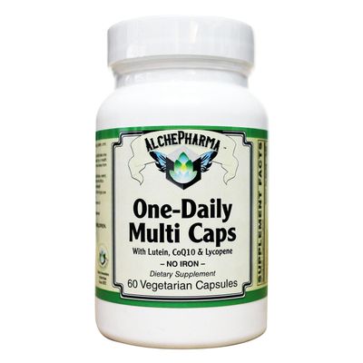 AlchePharma One-Daily Multivitamin Capsules (Iron-Free) - with FloraGLO Lutein, CoQ10, & LYC-O-Mato lycopene