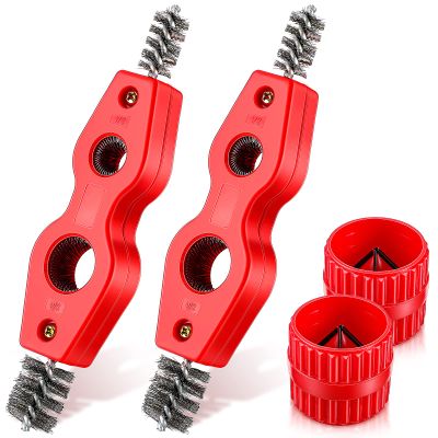 4 Pieces Copper Pipe Cleaner and Reamer Set, Include 2 Pieces Copper Pipe Cleaner and 2 Pieces Reamer, 4 In 1 Pipe Deburring Brush for PVC PPR Copper Brass Aluminum Pipes