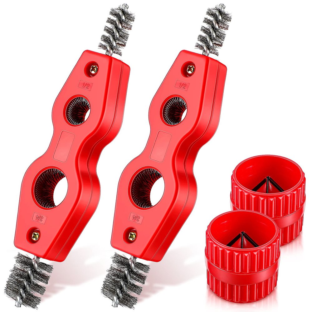 4 Pieces Copper Pipe Cleaner and Reamer Set, Include 2 Pieces Copper Pipe Cleaner and 2 Pieces Reamer, 4 In 1 Pipe Deburring Brush for PVC PPR Copper Brass Aluminum Pipes