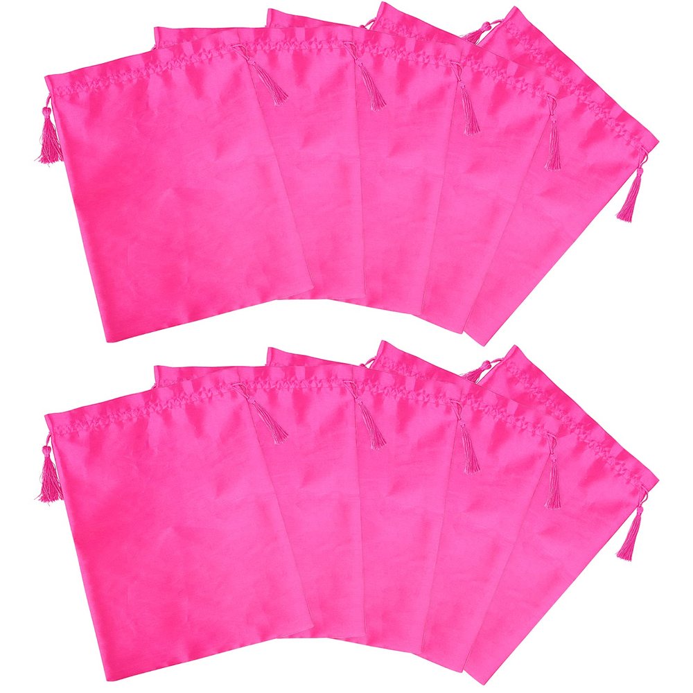 10 Packs Wig Bags Satin Packaging Pouches Carrying Storage Bags with Drawstring for Wigs, Bundles,Hair Extensions,Tools, Business gift bags (Blank Rose red)