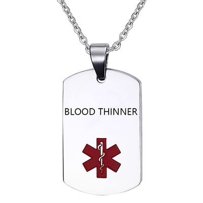NanMuc Medical Alert ID Blood THINNER Necklace Pendant for Men Women Stainless Steel Engraved Medical ID Tag Emergency Med Alert Necklace Jewelry