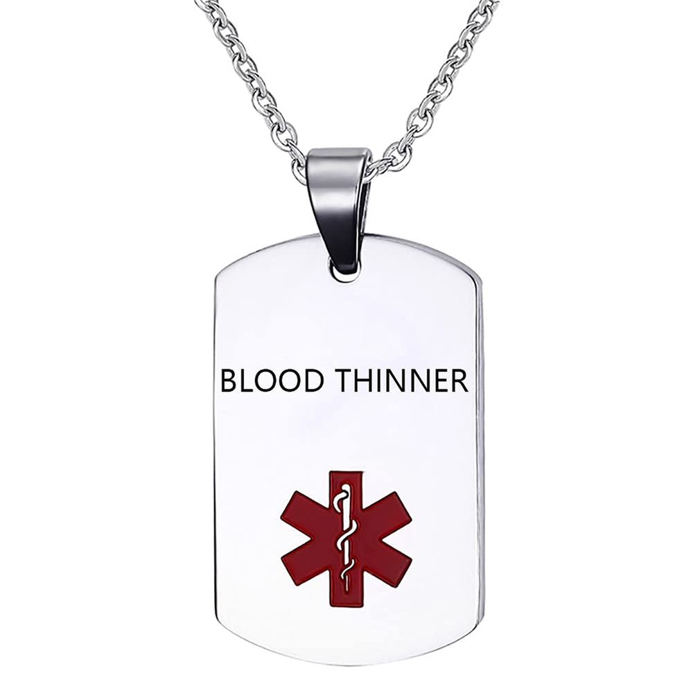 NanMuc Medical Alert ID Blood THINNER Necklace Pendant for Men Women Stainless Steel Engraved Medical ID Tag Emergency Med Alert Necklace Jewelry