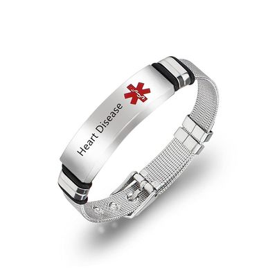 ZKXXJ Medical Alert ID Bracelets Heart Disease for Men Women Stainless Steel Medical Sign Identification Bracelet Health Alert Bracelet Allergy Awareness Bracelets,Adjustable