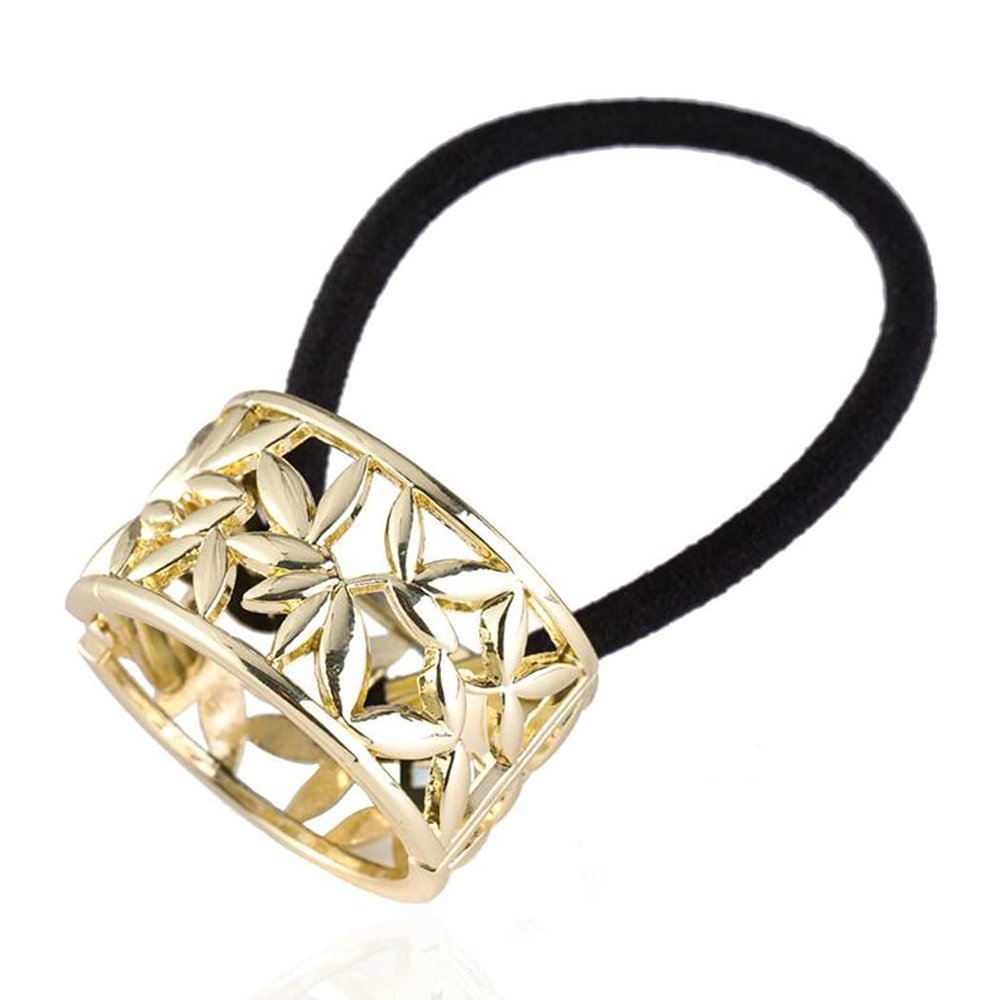 Hollow letter metal horsetail buckle hair accessories for ladies alloy tie hair rubber band high-end hair ring (gold)