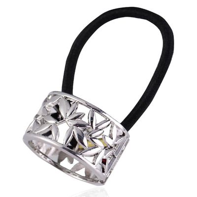 Hollow letter metal horsetail buckle hair accessories for ladies alloy tie hair rubber band high-end hair ring (silver)