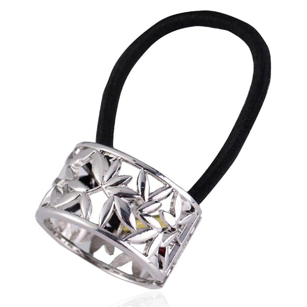 Hollow letter metal horsetail buckle hair accessories for ladies alloy tie hair rubber band high-end hair ring (silver)