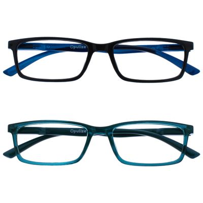 OPULIZE SEE Reading Glasses with Blue Light Blocking for Women and Men, Narrow Frame, Spring Hinges, Computer Gaming Glasses, Black,Turquoise +1 (Pack of 2)