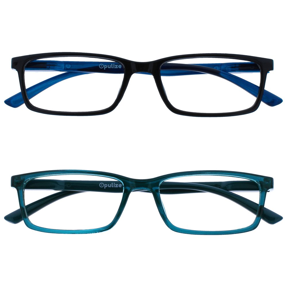 OPULIZE SEE Reading Glasses with Blue Light Blocking for Women and Men, Narrow Frame, Spring Hinges, Computer Gaming Glasses, Black,Turquoise +1 (Pack of 2)