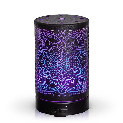 AROMAR Essential Ultrasonic Oil Diffuser Cool Mist Humidifier & Aromatherapy Metal Diffusers for Essential Oils with Auto Shut-Off and 7 Colors LED for Home and Office (Black Mandala)