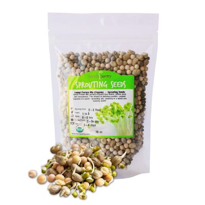 Organic Sprouting Seeds - Handy Pantry Sweet Protein Mix 1 lb. - Fava Bean, Mung Bean, & Yellow Pea Seeds - High Protein Food for Daily Health or Food Storage - Easy and Delicious Organic Sprout Seed