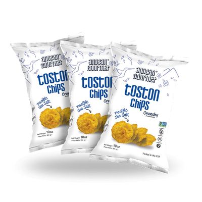 ANDEAN GOURMET Pacific Sea Salt Toston Chips 10oz (Pack of 3) - Gluten Free, All Natural, NON-GMO and Kosher - Plantain Dipping Chip