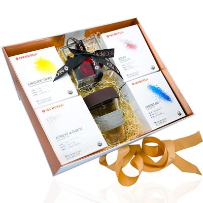 SECRETEA, CHERISH Luxury Tea Gift set | Handmade Preserved Rose Box | Four Flavors Premium Tea, 60 Counts | 12 OZ Reusable Glass Cup | Birthday Gifts | Gifts for Mother | Business Gift (Red Rose)