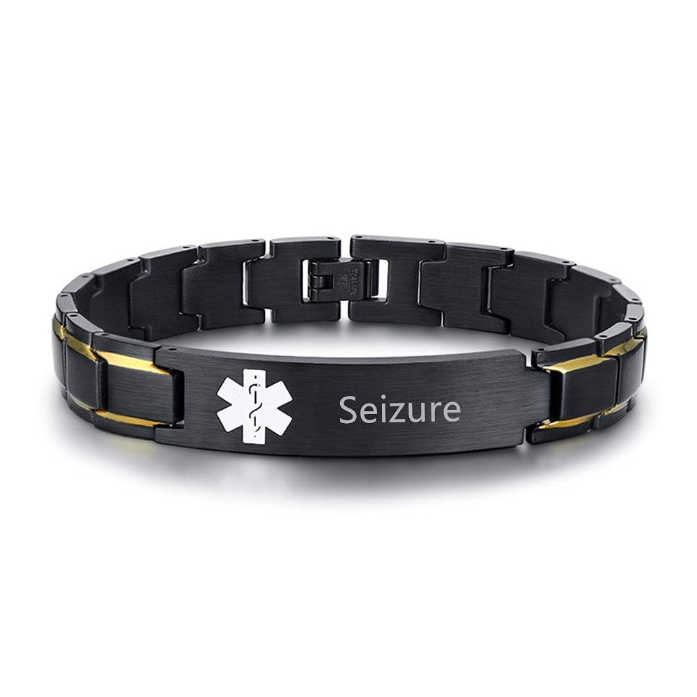 ZKXXJ Medical Alert ID Bracelets for Men Seizure - Stainless Steel Adjustable Wristband Sos Emergency Identification Bracelet,ICE Health Alert Bracelet,Allergy Awareness Jewelry