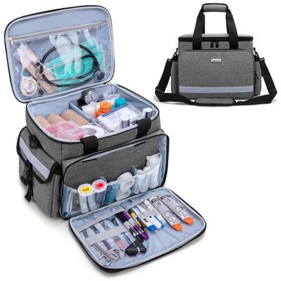 CURMIO Medical Bag, Empty First Aid Bag with Dividers for Home Health Care and Emergency Supplies, Gray (Empty Bag Only)