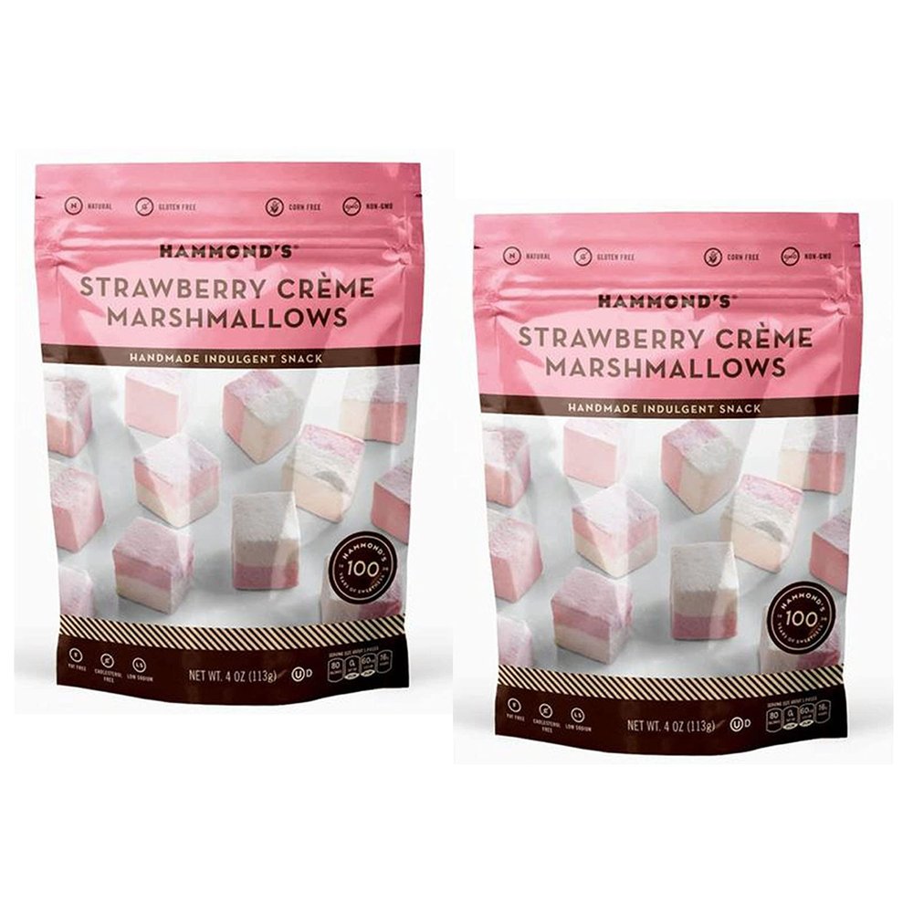 Hammonds Candies Gourmet Marshmallows Strawberry Creme | Great for Snacking, Hot Chocolate, Smores, Baking | Gluten-Free, Kosher, Handcrafted in the USA | 2 Pack