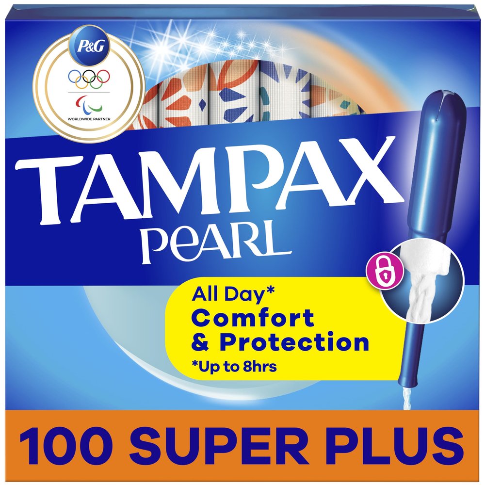 Tampax Pearl Tampons for Women, with LeakGuard Braid, Super Plus Absorbency, Unscented, 100 Count (2 Packs of 50)