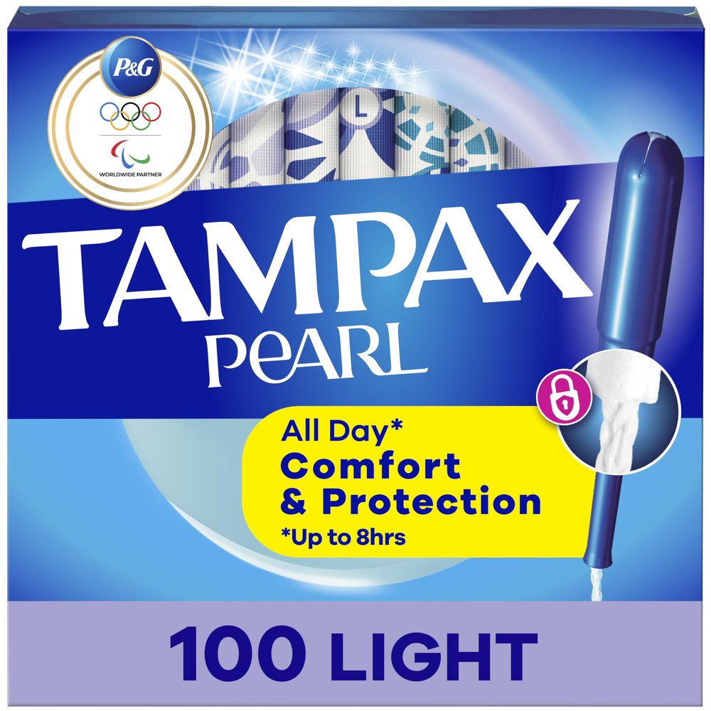 Tampax Pearl Tampons for Women, with LeakGuard Braid, Light Absorbency, Unscented, 100 Count (2 Packs of 50)