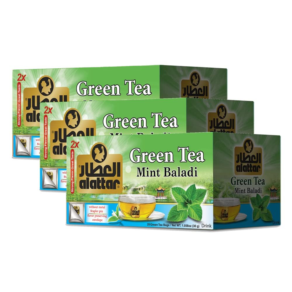 AL ATTAR Green Tea with Mint Natural Tea | Assorted Tea Bags - Multiple Flavors | Fruit Tea, Chamomile Teas, Green Tea & More | Caffeine and Non-Caffeine Tea | Hot Tea | Natural Flavored Teas | 20 Per Pack | 3 pack Bundle