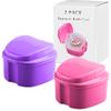 Denture Bath Box Cup, Complete Clean Care for Dentures, Clear Braces, Mouth Guard, Night Guard & Retainers,Traveling (Pink & Purple) view 1