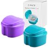 Denture Bath Box Cup, Complete Clean Care for Dentures, Clear Braces, Mouth Guard, Night Guard & Retainers,Traveling (Blue & Purple) view 1
