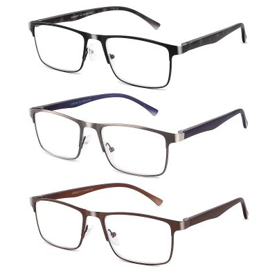 CRGATV 3-Pack Reading Glasses for Men Blue Light Filtering Full Frame Metal Readers Anti UV/Eye Strain/Glare (3.75 Magnification Strength)