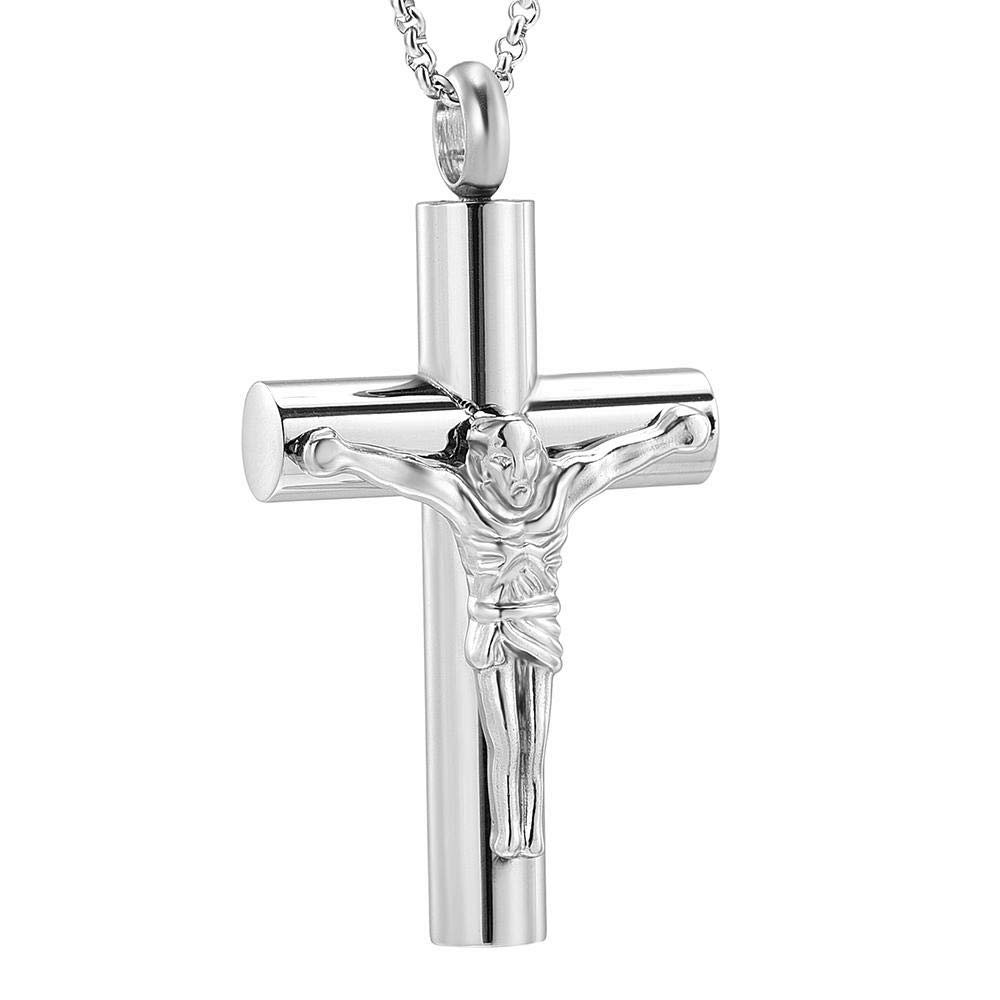 OIJH Stainless Steel Cremation Jesus Cross Memorial Pendant Necklace for Ashes Urn Funeral Jewelry