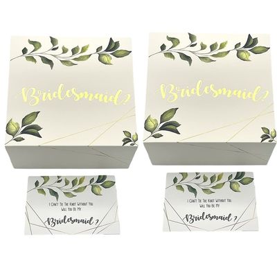 Set of 2 Bridesmaids Proposal Greenery Gift Boxes 8x8x4 in, with Gold Foil Letters & Matching Proposal Cards.(Bridesmaids, 2)