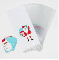 40ct Plastic Festive Christmas Gift Bags Party Favors Cellophane with Tags - Wondershop (Santa)