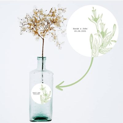 Labels with Personalized Text to Decorate Wedding Gifts. Stickers of Different Shapes, Sizes and Colors Available. Original Designs. Floral Theme. (Delicate Model).