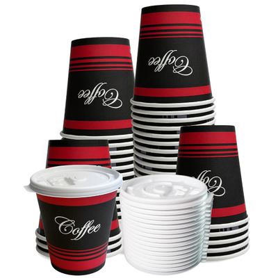 EcoQuality 10 oz Durable Disposable Paper Hot Cups & White Flat Lids For Hot/Cold Drink, Coffee, Tea, Cocoa, Travel, Paper Coffee (500)