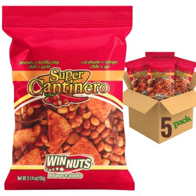 WINNUTS Spicy Peanuts & Tortilla Chip Mix (5 Pack) | Authentic "Cacahuates Enchilados" Style | Crunchy Hot Peanuts & Snack | Ideal for Parties & Game Day