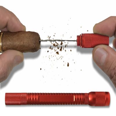 Prestige Import Group 4-in-1 Cigar Draw Enhancer Tool with 2 Built-in Punchers, Nubber, & Notch Bladed Needle - Color: Red