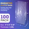 APQ Clear Gusseted Poly Bags, 5 x 3 x 15 Inch. Pack of 100 Gusseted Plastic Bags 1 Mil Thick for Favors with Open Top. Clear Plastic Bags for Packaging Cookies, Popcorn, Candies, Homemade Bread view 2