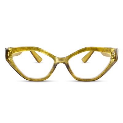 2SeeLife Oversized TR-90 Cat Eye Reading Glasses for Women  Medium-Wide Fit, Sturdy Frame, Premium Geometric Readers, Amber Gold, +1.50