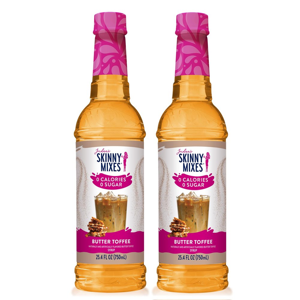 Jordan's Skinny Syrups Sugar Free Coffee Syrup, Butter Toffee Flavor Drink Mix, Zero Calorie Flavoring for Lattes, Protein Shake, Food & More, Gluten Free, Keto Friendly, 25.4 Fl Oz, 2 Pack