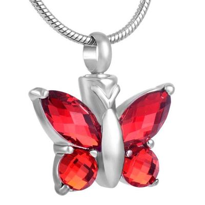 OIJH Crytsal Wing Butterfly Stainless Steel Cremation Jewelry-Engraving Pet Funeral Urn Pendant Memorial Ashes Necklace-Red_
